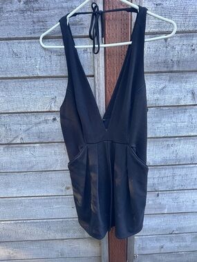 Free People Black Deep V Halter Romper